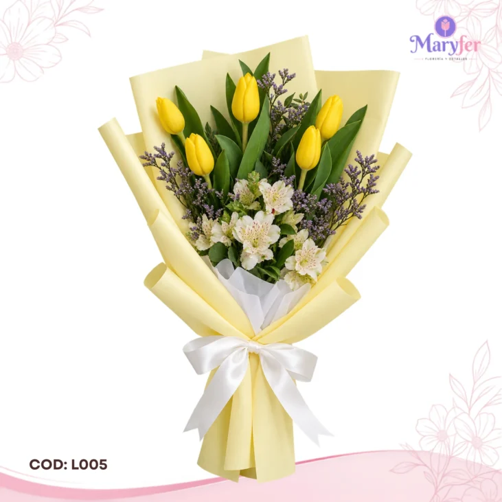 Tulipanes Amarillos y Astromelias Blancas